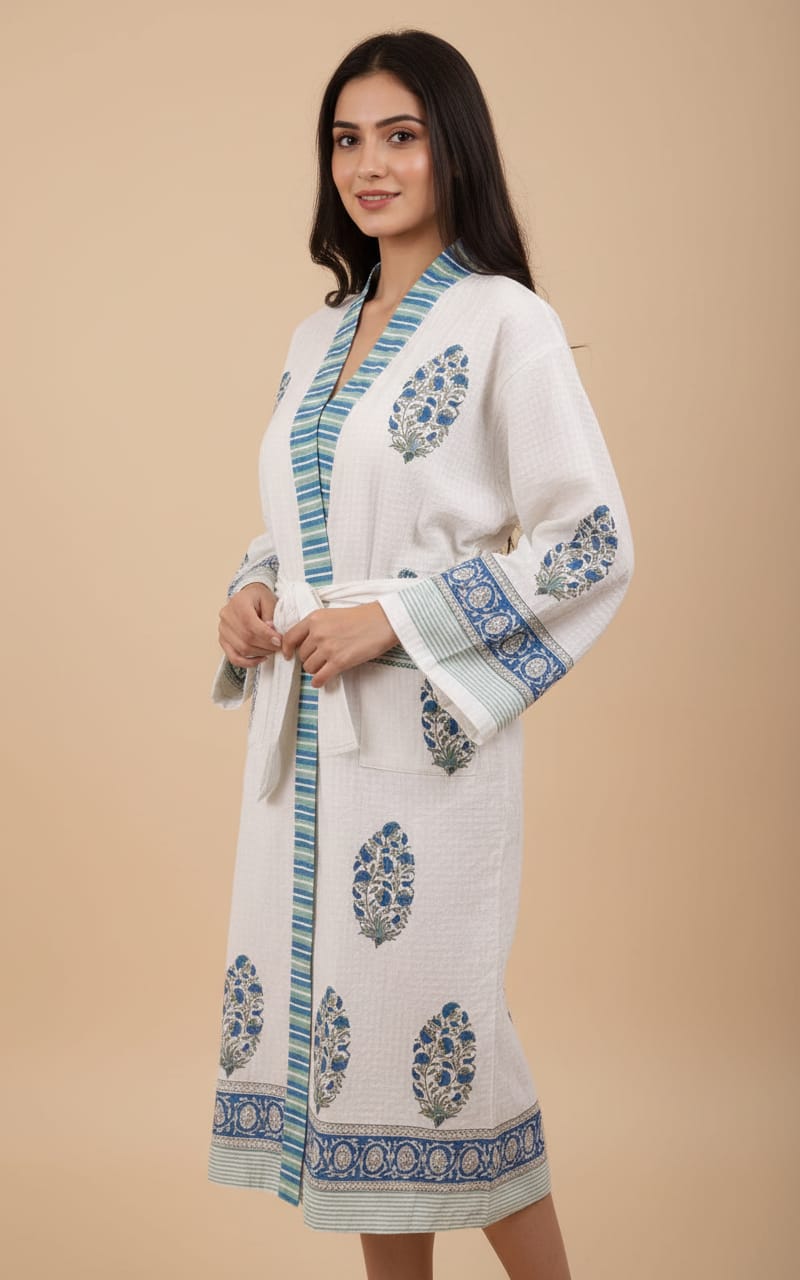 Hand Block Printed Cotton Bathrobe
